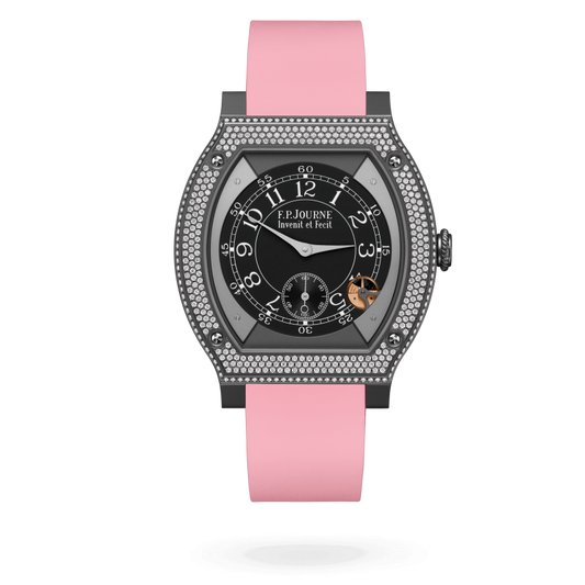 F.P. Journe ÉléganteTitalyt® set with diamonds 48 x 40 MM - Pink Rubber Strap - Diamond Bezel - Black Dial - ÉléganteTitalyt® set with diamonds