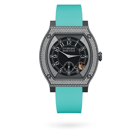 F.P. Journe ÉléganteTitalyt® set with diamonds 48 x 40 MM - Turquoise Rubber Strap - Diamond Bezel - Black Dial - ÉléganteTitalyt® set with diamonds