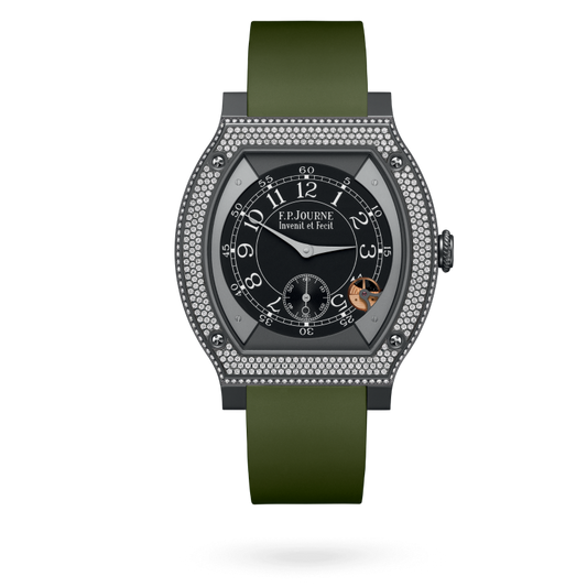 F.P. Journe ÉléganteTitalyt® set with diamonds 48 x 40 MM - Green Rubber Strap - Diamond Bezel - Black Dial - ÉléganteTitalyt® set with diamonds
