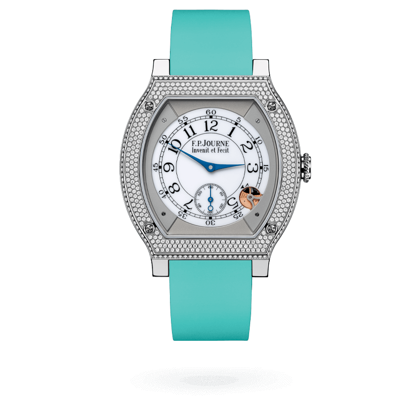 F.P. Journe Élégante Titanium Set With Diamonds 48 x 40 MM - Turquoise Rubber Strap - Diamond Bezel - White Dial - Élégante Titanium Set With Diamonds