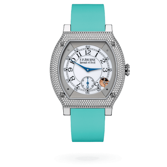 F.P. Journe Élégante Titanium Set With Diamonds 48 x 40 MM - Turquoise Rubber Strap - Diamond Bezel - White Dial - Élégante Titanium Set With Diamonds