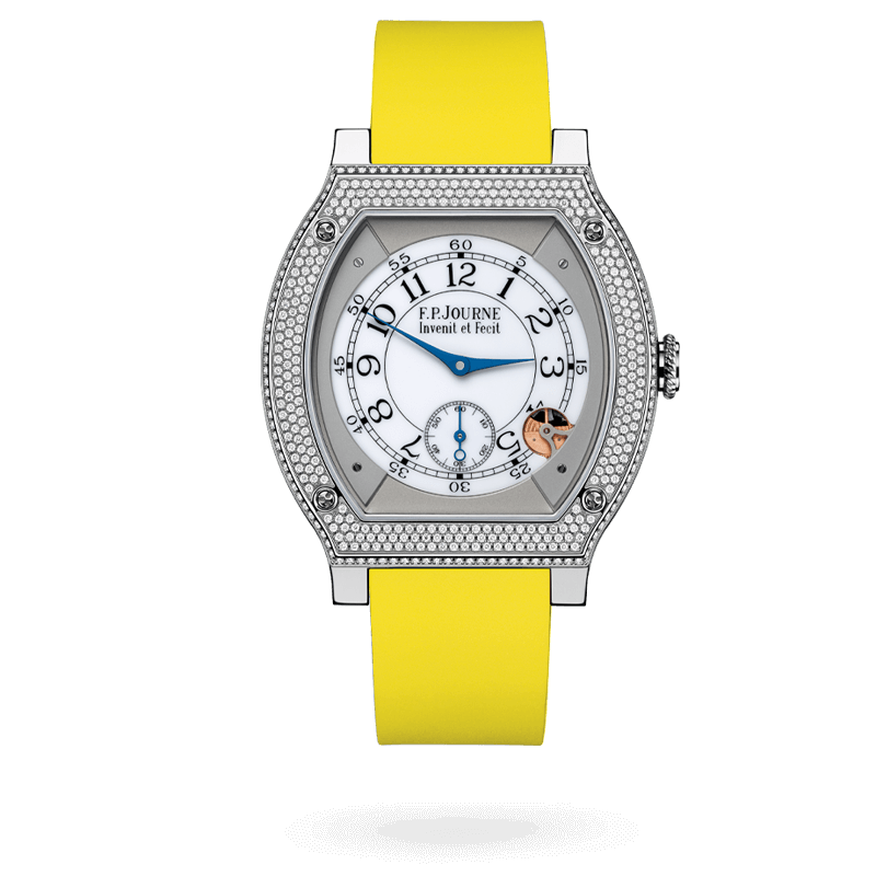 F.P. Journe Élégante Titanium Set With Diamonds 48 x 40 MM - Yellow Rubber Strap - Diamond Bezel - White Dial - Élégante Titanium Set With Diamonds