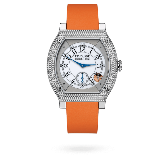 F.P. Journe Élégante Titanium Set With Diamonds 48 x 40 MM - Orange Rubber Strap - Diamond Bezel - White Dial - Élégante Titanium Set With Diamonds