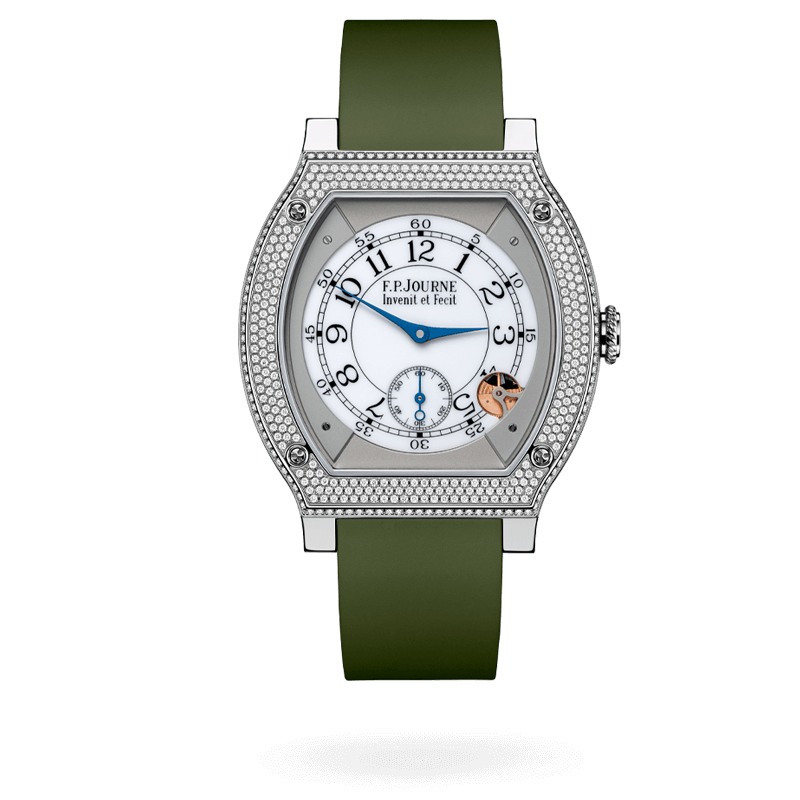 F.P. Journe Élégante Titanium Set With Diamonds 48 x 40 MM - Green Rubber Strap - Diamond Bezel - White Dial - Élégante Titanium Set With Diamonds