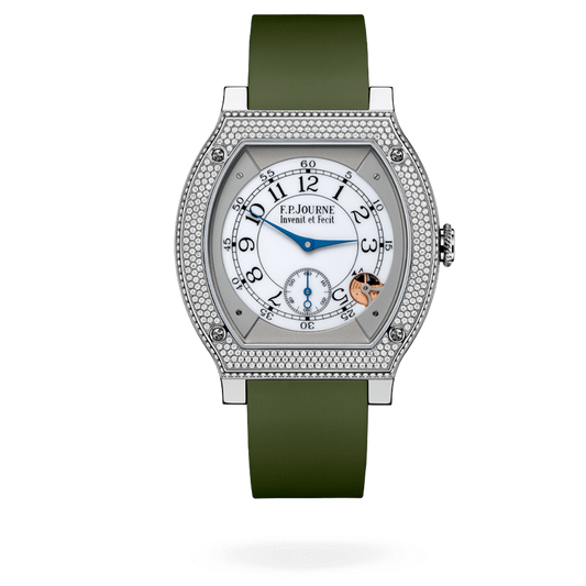 F.P. Journe Élégante Titanium Set With Diamonds 48 x 40 MM - Green Rubber Strap - Diamond Bezel - White Dial - Élégante Titanium Set With Diamonds