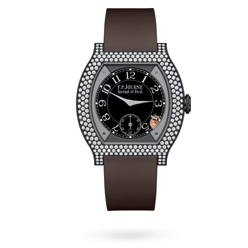 F.P. Journe Elégante Titalyt® 12 rows of diamonds Titanium 40 x 35 MM - Brown Rubber Strap - Diamond Bezel - Black Dial - Titalyt® 12 rows of diamonds