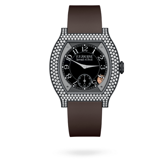 F.P. Journe Elégante Titalyt® 12 rows of diamonds Titanium 40 x 35 MM - Brown Rubber Strap - Diamond Bezel - Black Dial - Titalyt® 12 rows of diamonds
