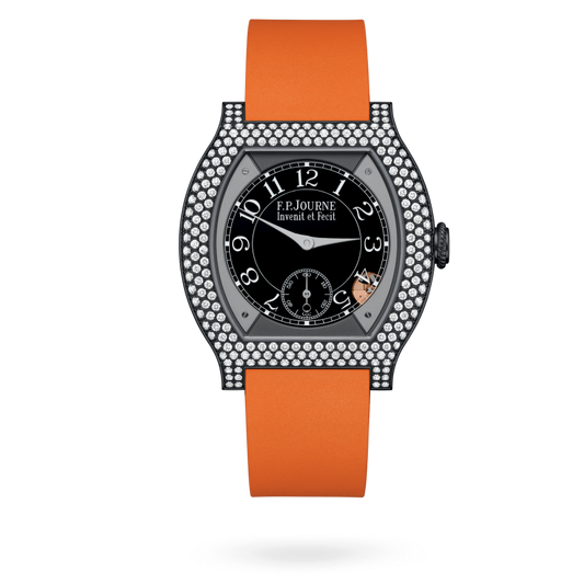 F.P. Journe Elégante Titalyt® 12 rows of diamonds Titanium 40 x 35 MM - Orange Rubber Strap - Diamond Bezel - Black Dial - Titalyt® 12 rows of diamonds