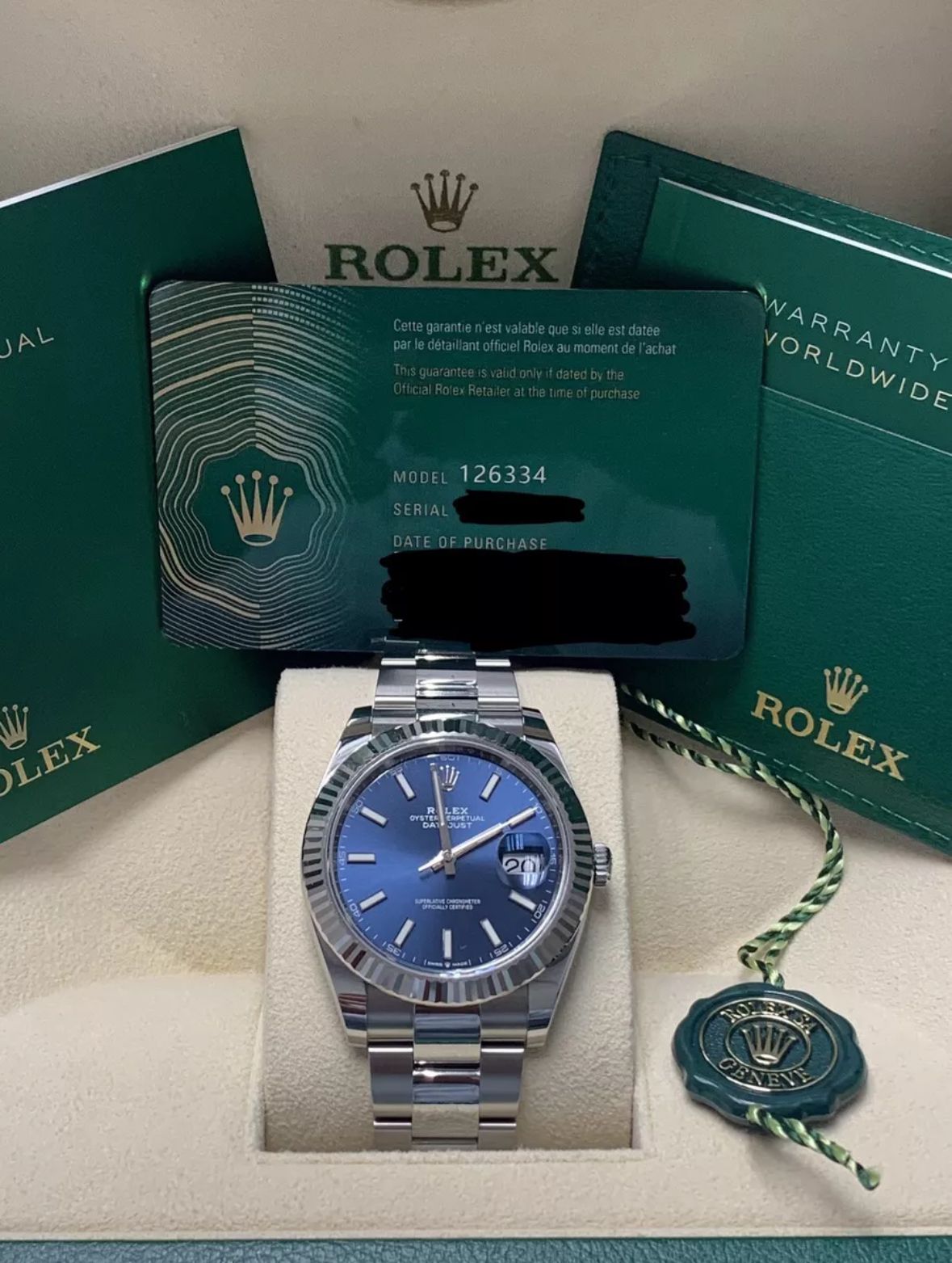 126334 41mm Datejust Oyster Blue Stick Brand New 2024 Complete Set $12,999