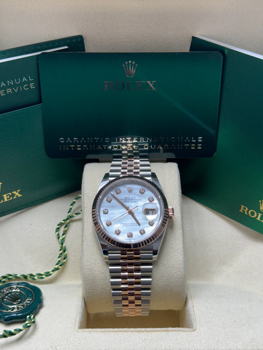 126231 Datejust 36mm Rose Gold Mother of Pearl Dial Jubilee Like New Complete Set $18,299