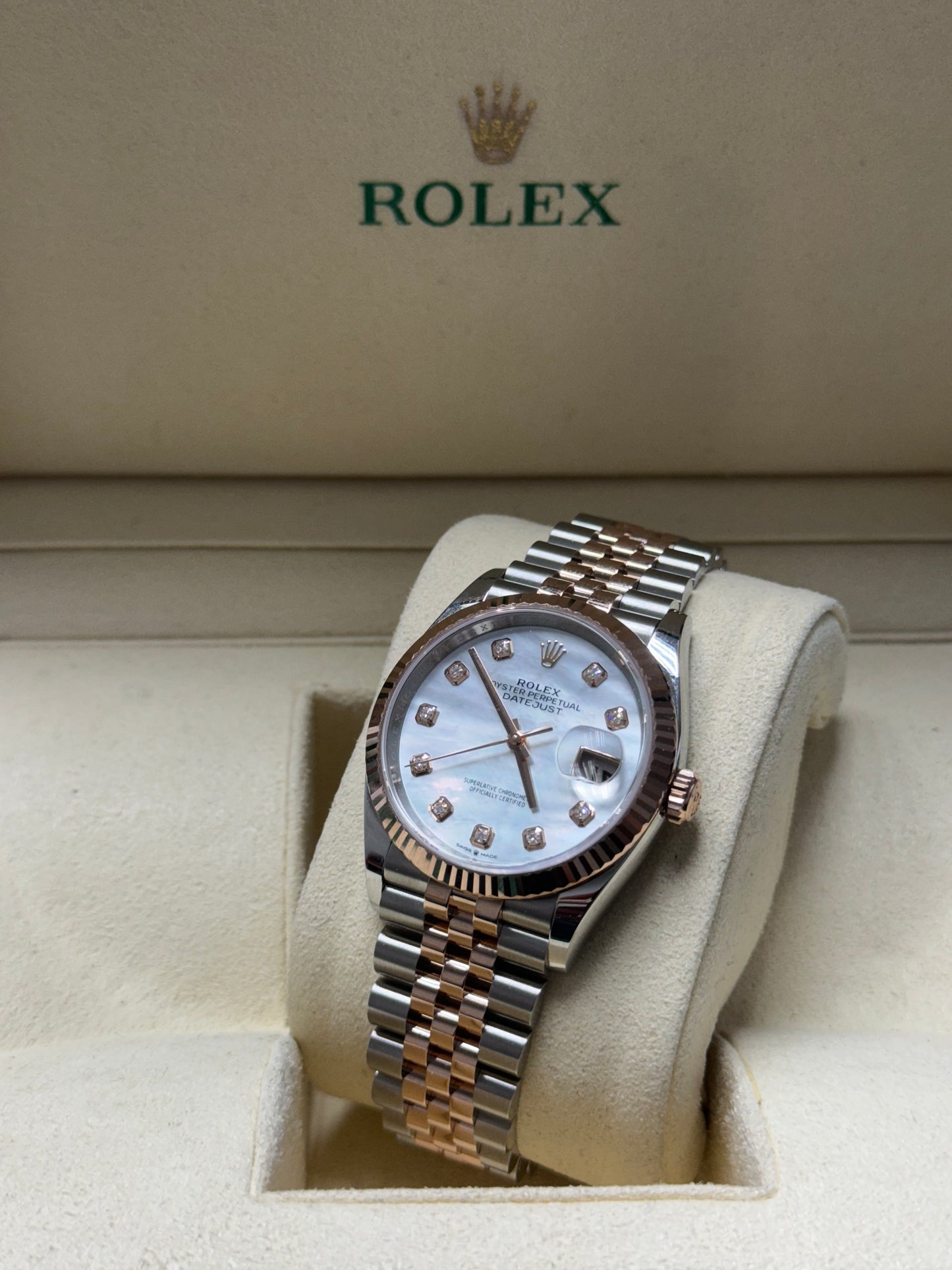 126231 Datejust 36mm Rose Gold Mother of Pearl Dial Jubilee Like New Complete Set $18,299