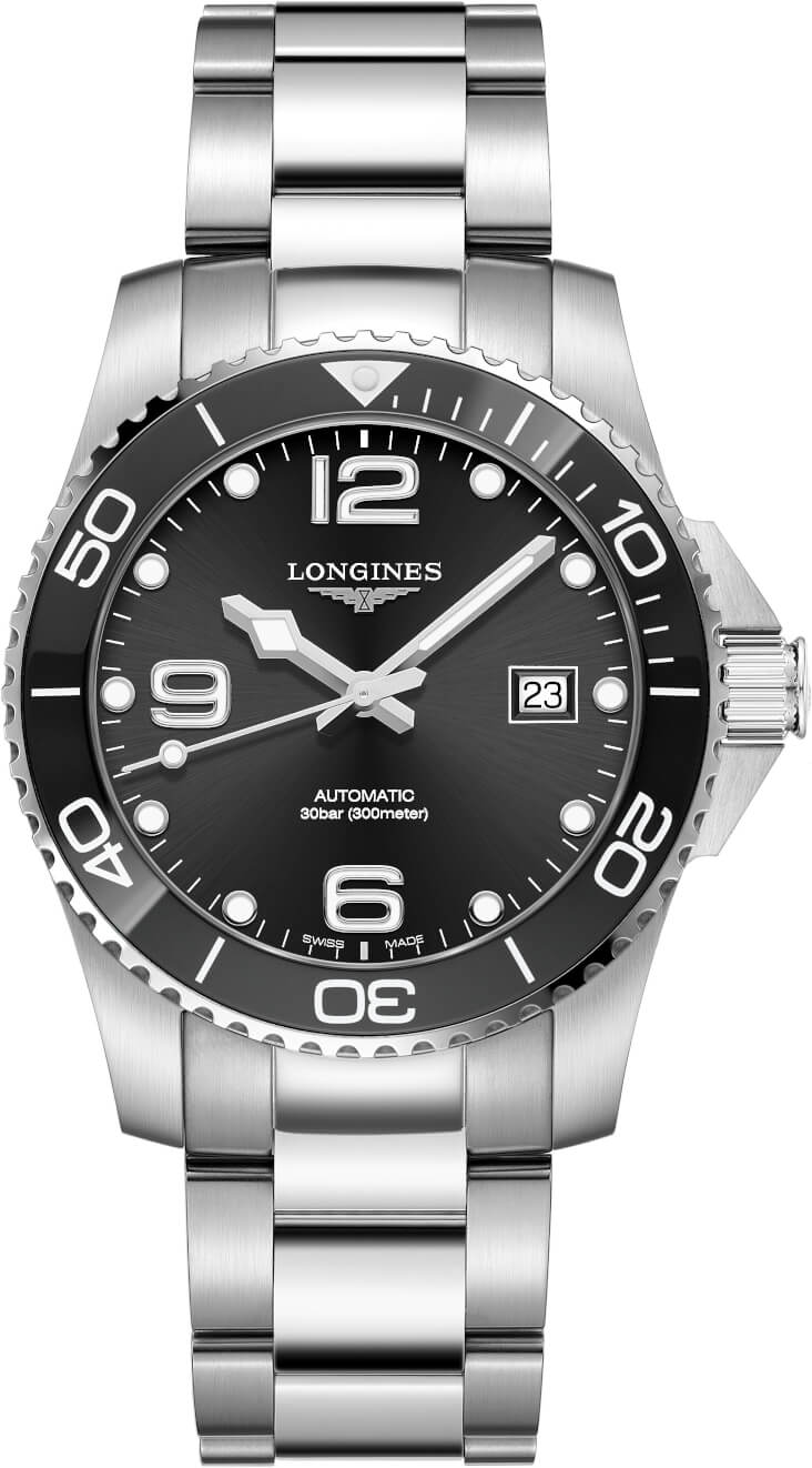 Longiness Hydroconquest Stainless Steel 41 MM - Stainless Steel Bracelet - Black Dial - L3.781.4.56.6