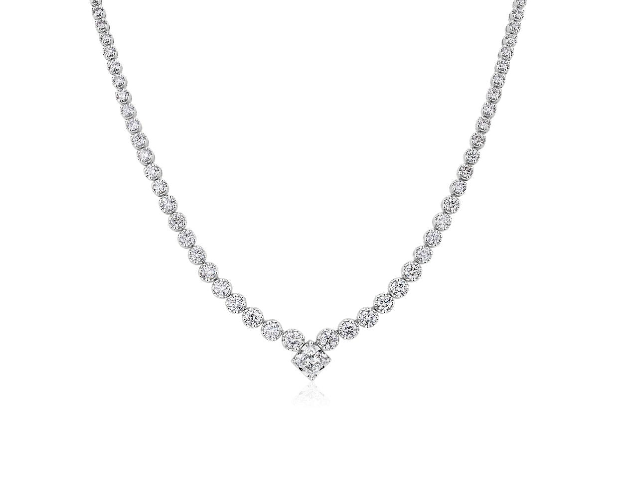 Diamond Eternity Necklace - 14k White Gold - Princess Center - 5 Ct. Tw. - N-0001WG14D