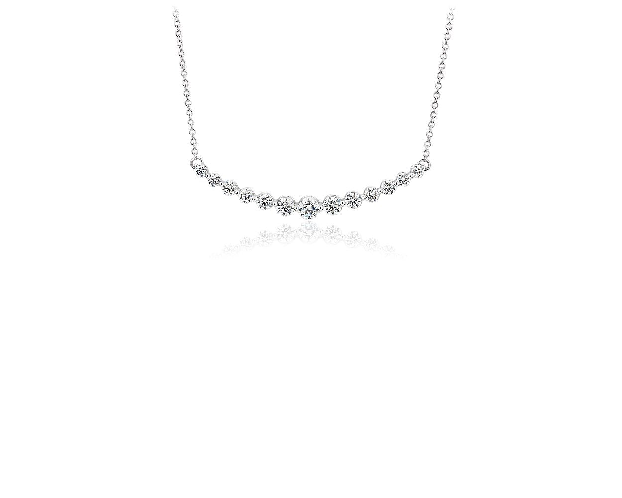 Diamond Curved Bar Necklace - 18k White Gold - 2 Ct. Tw. - N-0015WG18DCB