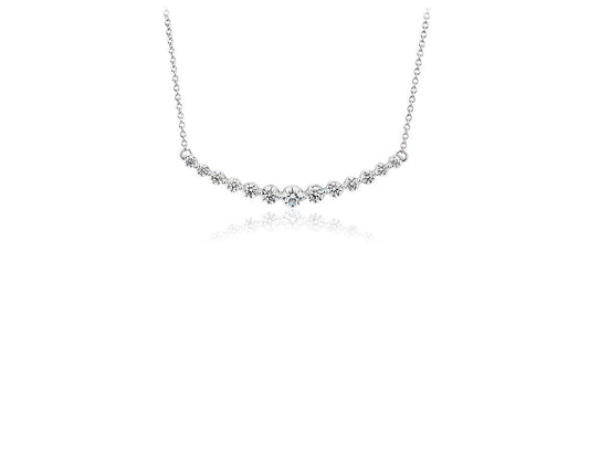 Diamond Curved Bar Necklace - 18k White Gold - 2 Ct. Tw. - N-0015WG18DCB