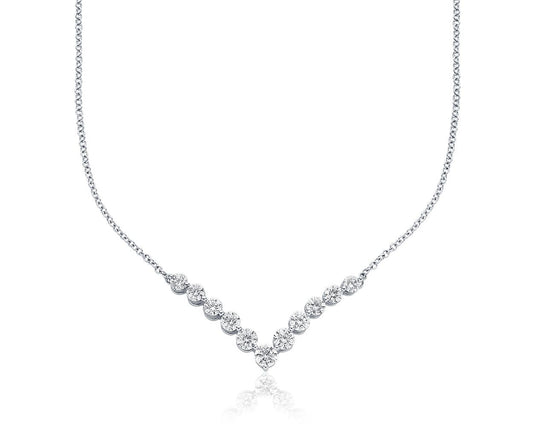 Diamond "V" Bar Necklace - 18k White Gold - 2 Ct. Tw. - N-0014WG18DVB