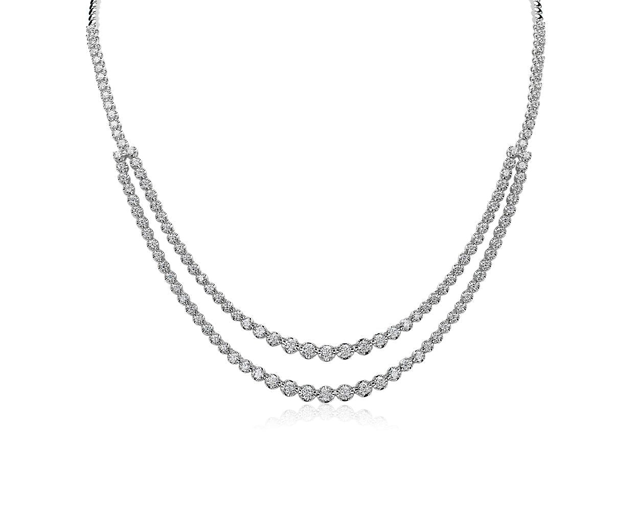 Double Row Diamond Necklace - 14k White Gold - 5 1/4 Ct. Tw. - N-0016WG14DRD