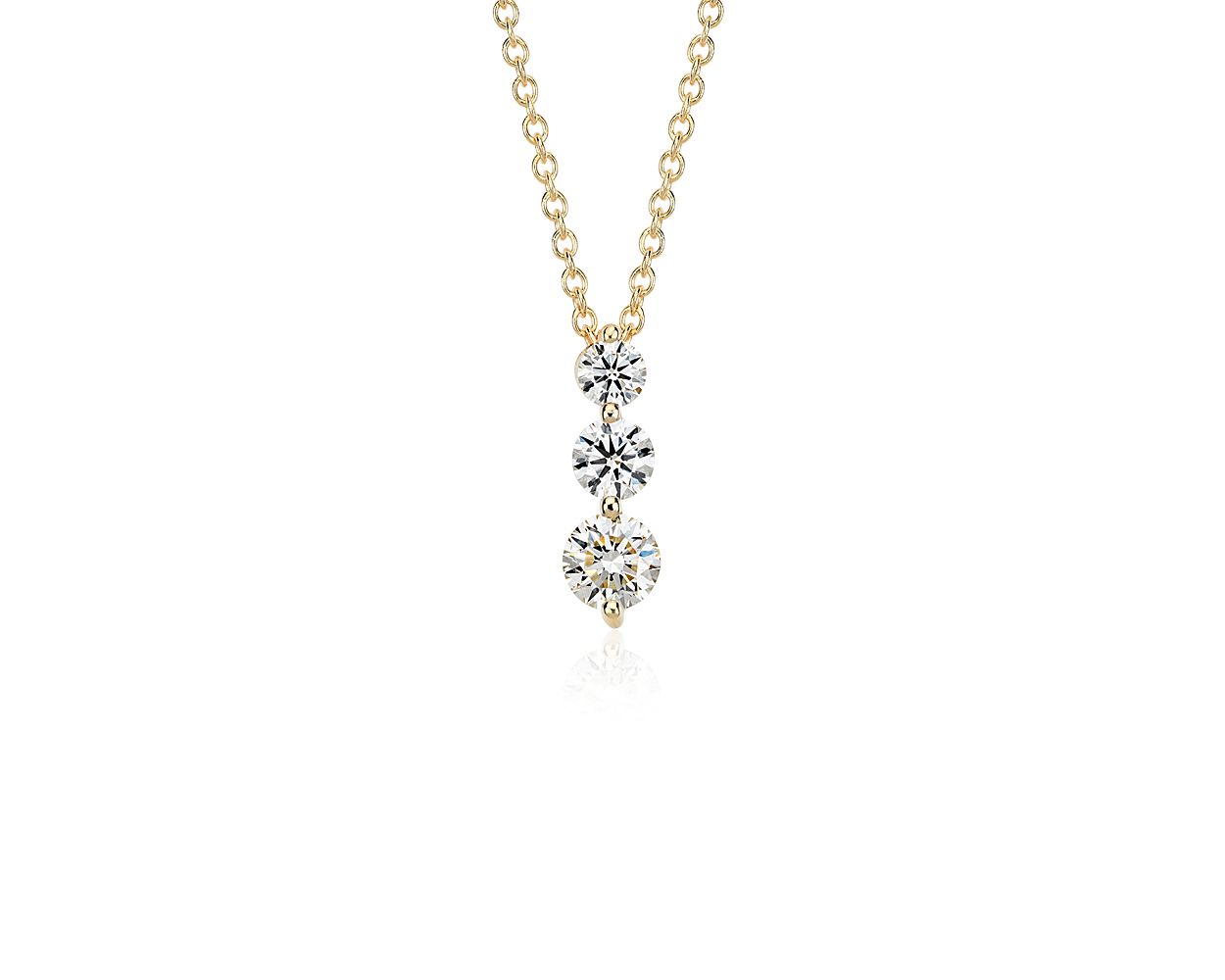 Three-Stone Drop Diamond Pendant Necklace - 18k Yellow Gold - 1 Ct. Tw. - N-0009YG18D