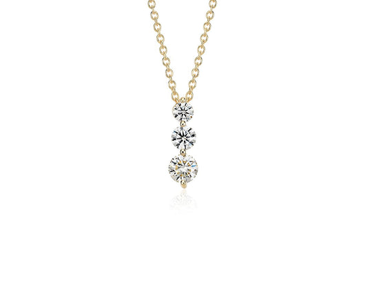 Three-Stone Drop Diamond Pendant Necklace - 18k Yellow Gold - 1 Ct. Tw. - N-0009YG18D