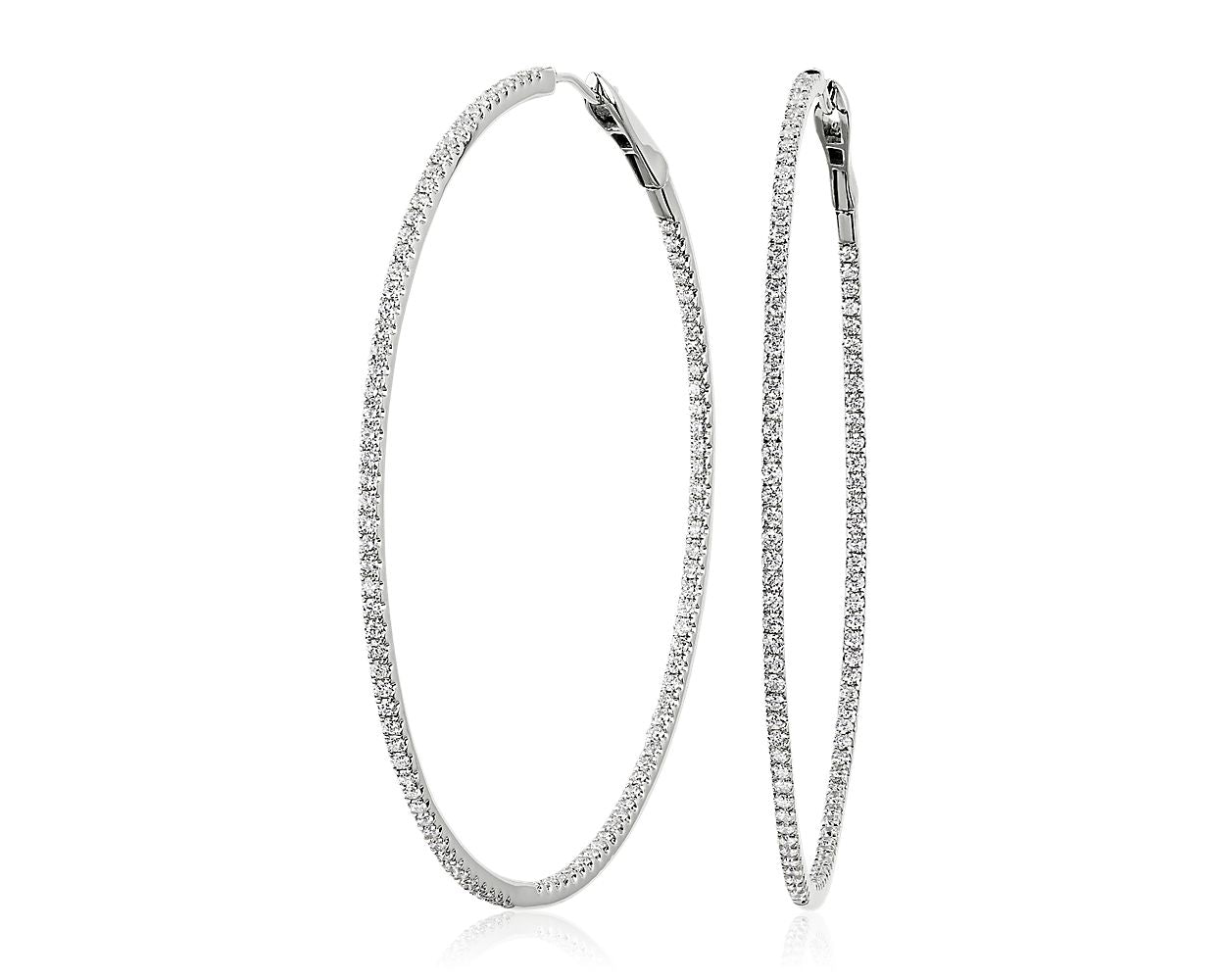 Dazzling Diamond Eternity Hoop Earrings -  14k White Gold - 2 Ct. Tw. - E-0020WG14DDEH