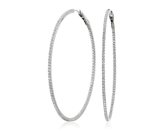 Dazzling Diamond Eternity Hoop Earrings -  14k White Gold - 2 Ct. Tw. - E-0020WG14DDEH