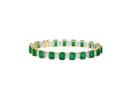 Emerald And Diamond Baguette Bracelet - 18k Yellow Gold - 2 1/4 Ct. Tw. - B-0060YG18 EDB