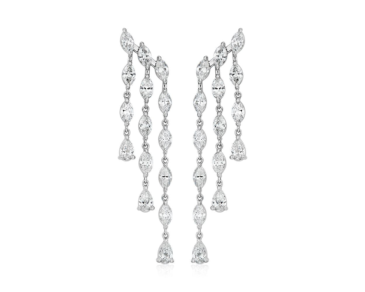 Diamond Trio Drop Earrings -  18k White Gold - 4 Ct. Tw. - E-0029WG18DTD