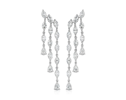 Diamond Trio Drop Earrings -  18k White Gold - 4 Ct. Tw. - E-0029WG18DTD