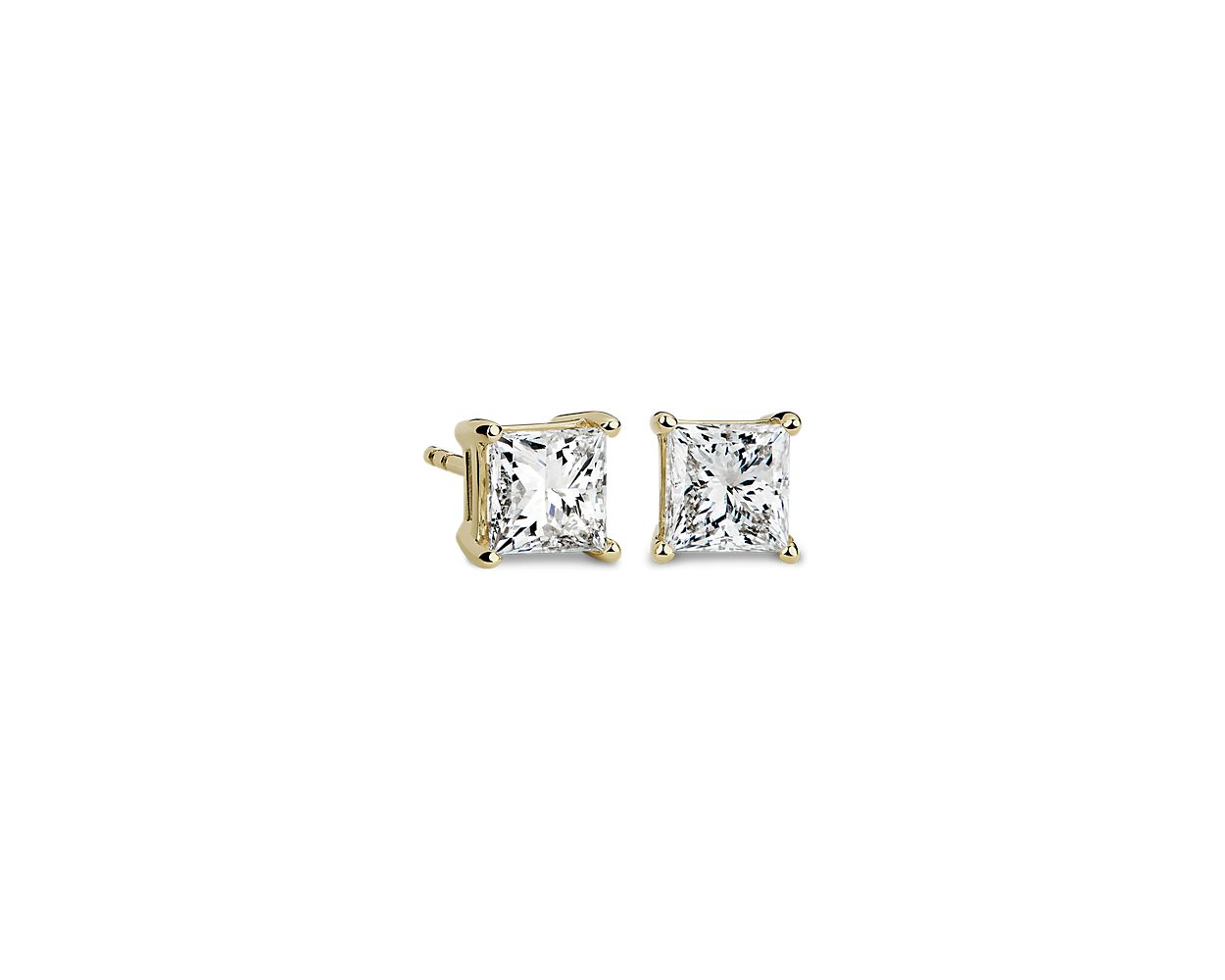 Lab Grown Diamond Princess Cut Stud Earrings -  14k Yellow Gold - 2 Ct. Tw. - E-0033YG14DPCS