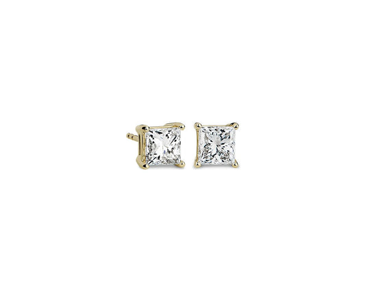 Lab Grown Diamond Princess Cut Stud Earrings -  14k Yellow Gold - 2 Ct. Tw. - E-0033YG14DPCS