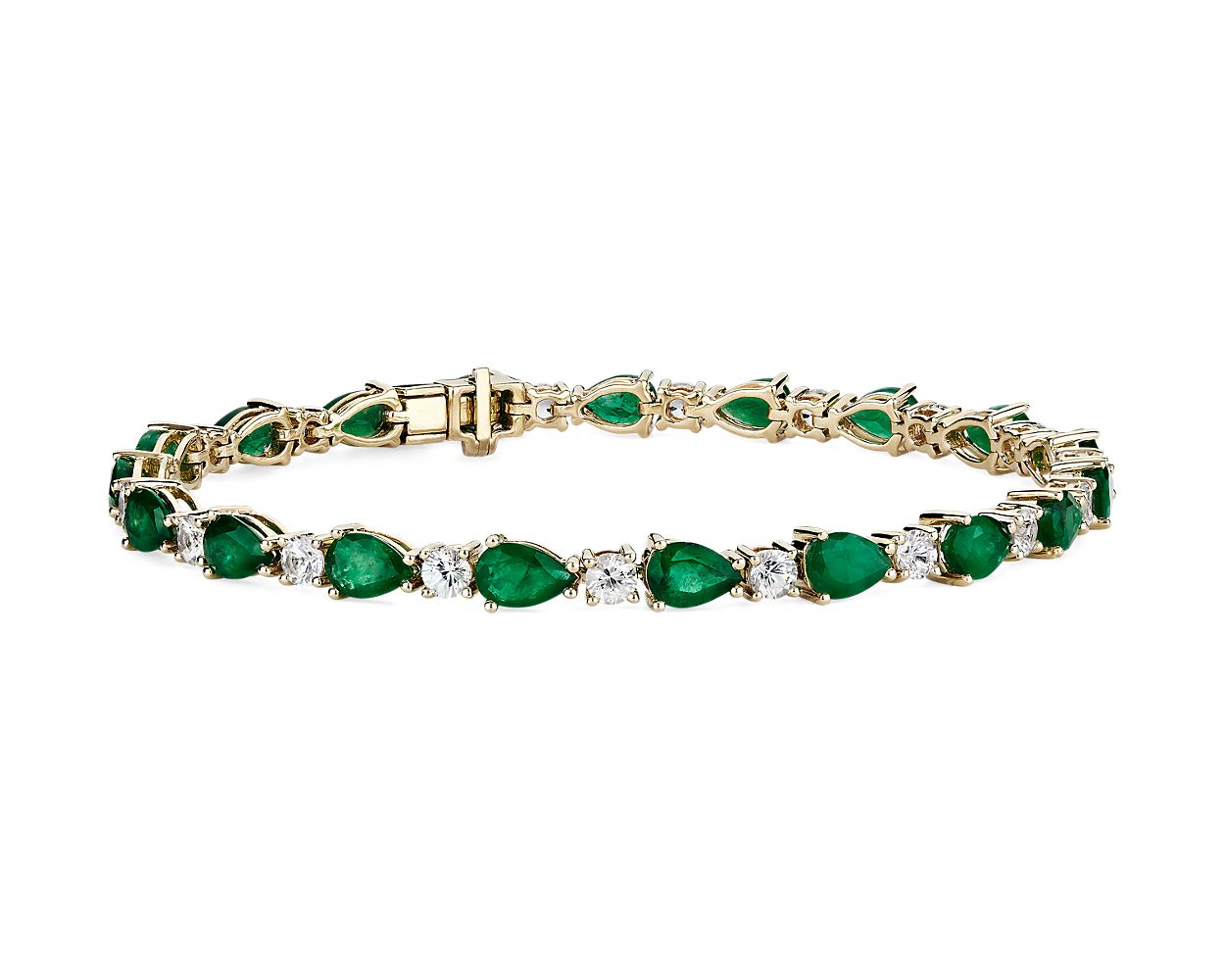 Emerald And White Sapphire Bracelet - 14k Yellow Gold - B-0059YG14 EWS