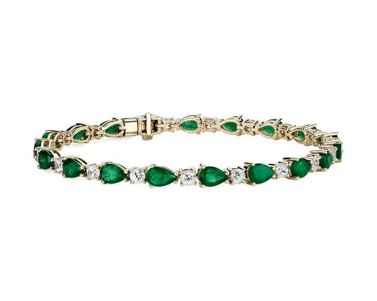 Emerald And White Sapphire Bracelet - 14k Yellow Gold - B-0059YG14 EWS