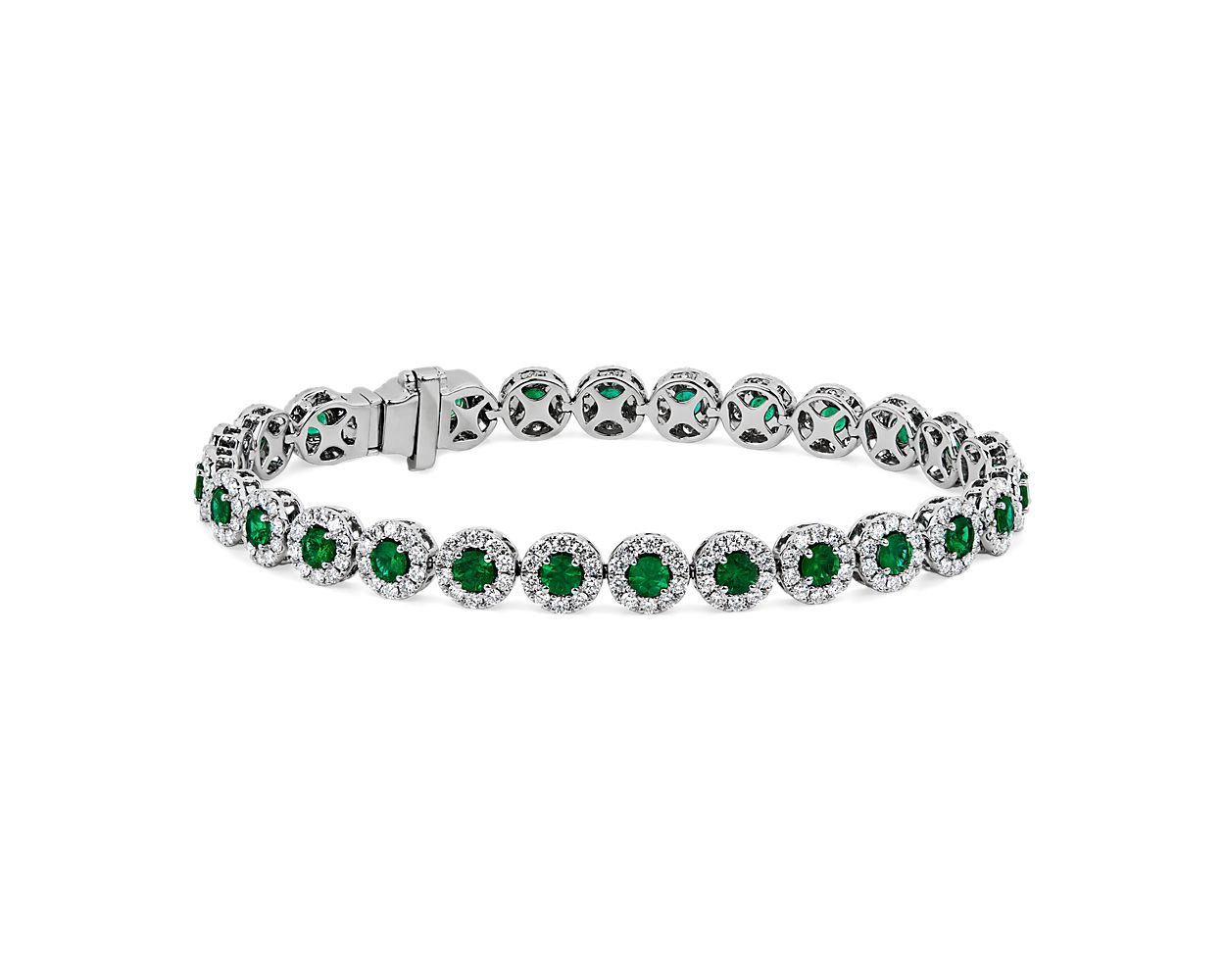 Emerald And Diamond Halo Bracelet - 14k White Gold - 2 4/5 Ct. Tw. - B-0061WG14 EDH