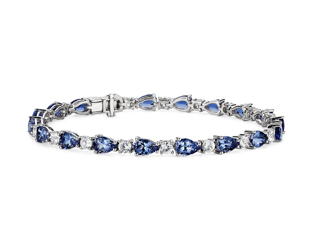 Tanzanite And White Sapphire Bracelet - 14k White Gold - B-0058WG14 TWS