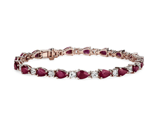 Ruby And White Sapphire Bracelet - 14k Rose Gold - B-0057RG14 RWS