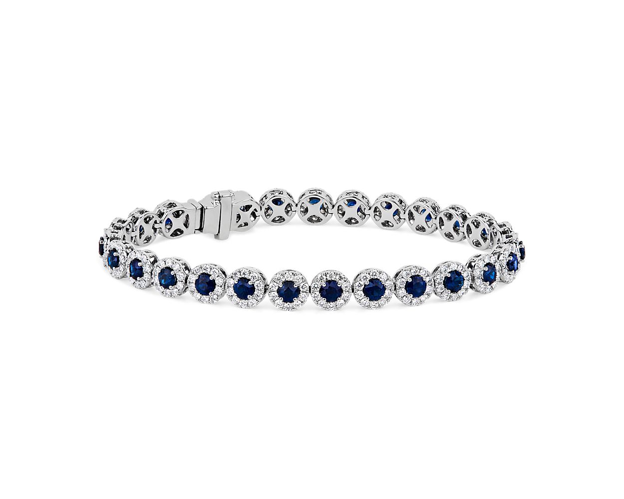 Sapphire And Diamond Halo Bracelet - 14k White Gold - 2 4/5 Ct. Tw. - B-0061WG14 SDH