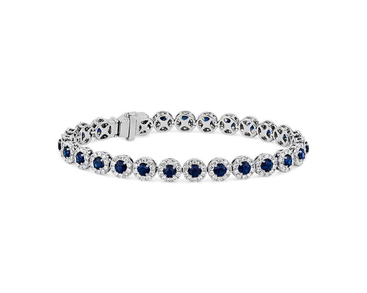 Sapphire And Diamond Halo Bracelet - 14k White Gold - 2 4/5 Ct. Tw. - B-0061WG14 SDH