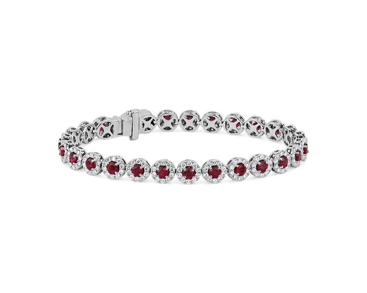 Ruby And Diamond Halo Bracelet - 14k White Gold - 2 4/5 Ct. Tw. - B-0061WG14 RWH