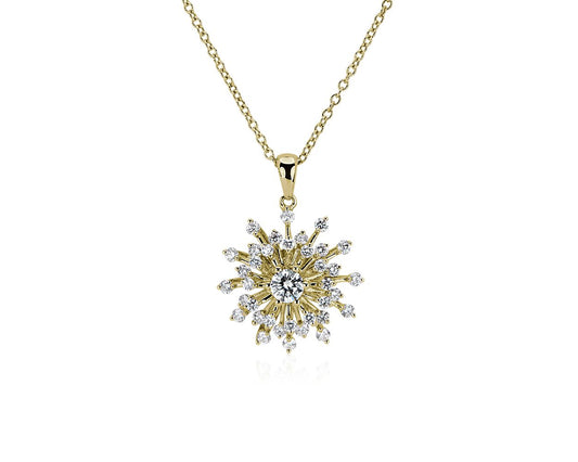 Sunburst Diamond Pendant Necklace - 14k Yellow Gold - 3/4 Ct. Tw. - N-0013YG14DP