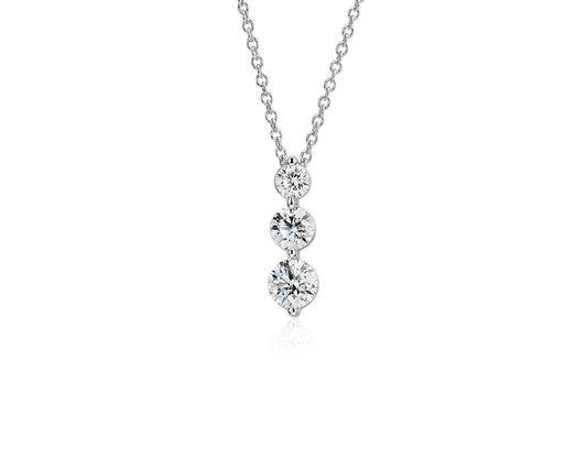 Three-Stone Drop Diamond Pendant Necklace - 18k White Gold - 1 1/2 Ct. Tw. - N-0002WG18D