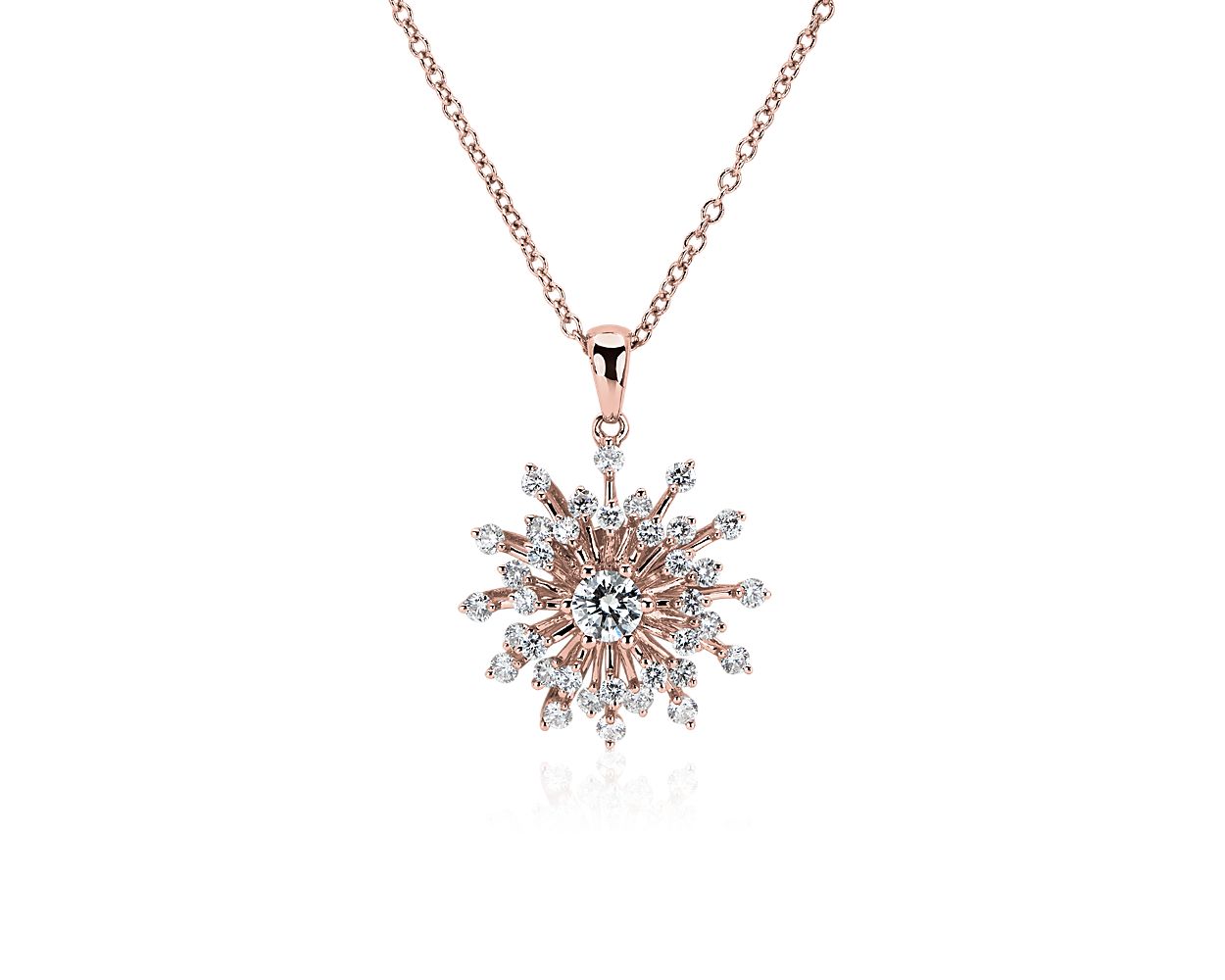 Sunburst Diamond Pendant Necklace - 14k Rose Gold - 3/4 Ct. Tw. - N-0012RG14DP