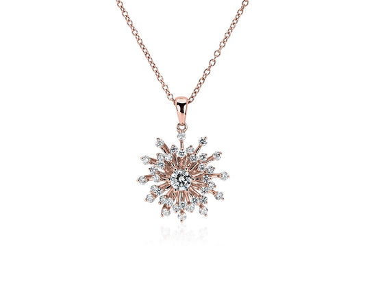 Sunburst Diamond Pendant Necklace - 14k Rose Gold - 3/4 Ct. Tw. - N-0012RG14DP
