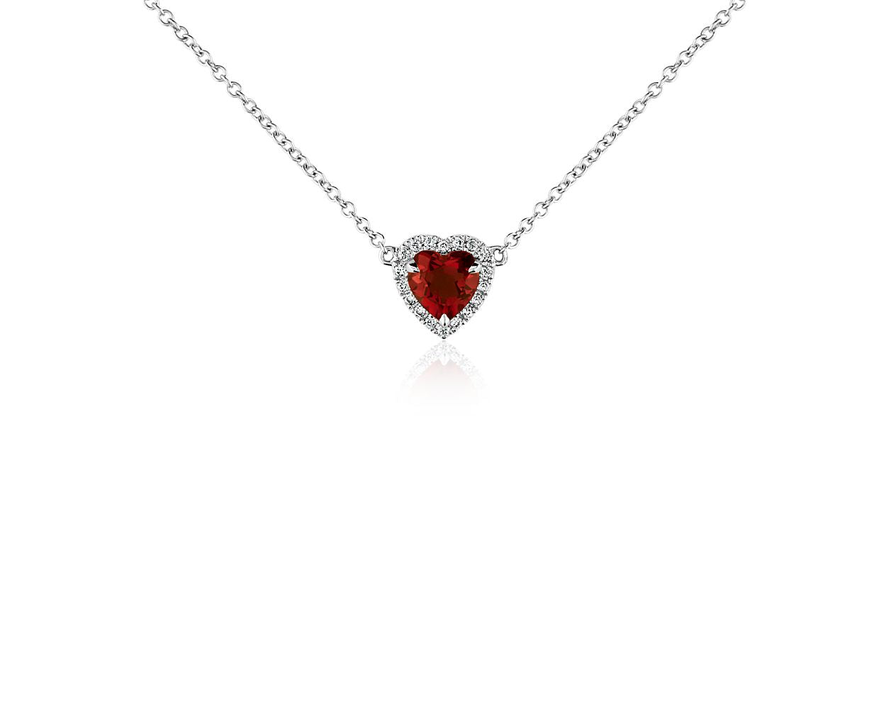 Heart-Shaped Garnet And Diamond Pendant Necklace - 18k White Gold - 6MM - N-0008WG18D