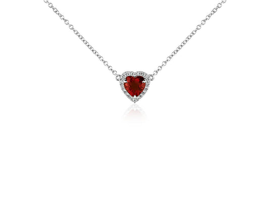 Heart-Shaped Garnet And Diamond Pendant Necklace - 18k White Gold - 6MM - N-0008WG18D
