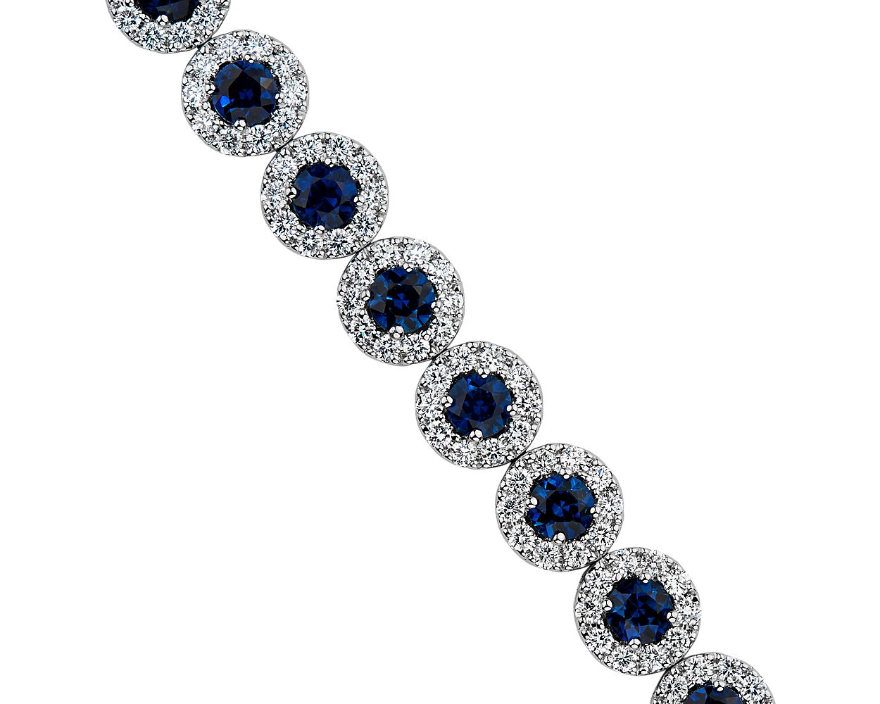 Sapphire And Diamond Halo Bracelet - 14k White Gold - 2 4/5 Ct. Tw. - B-0061WG14 SDH