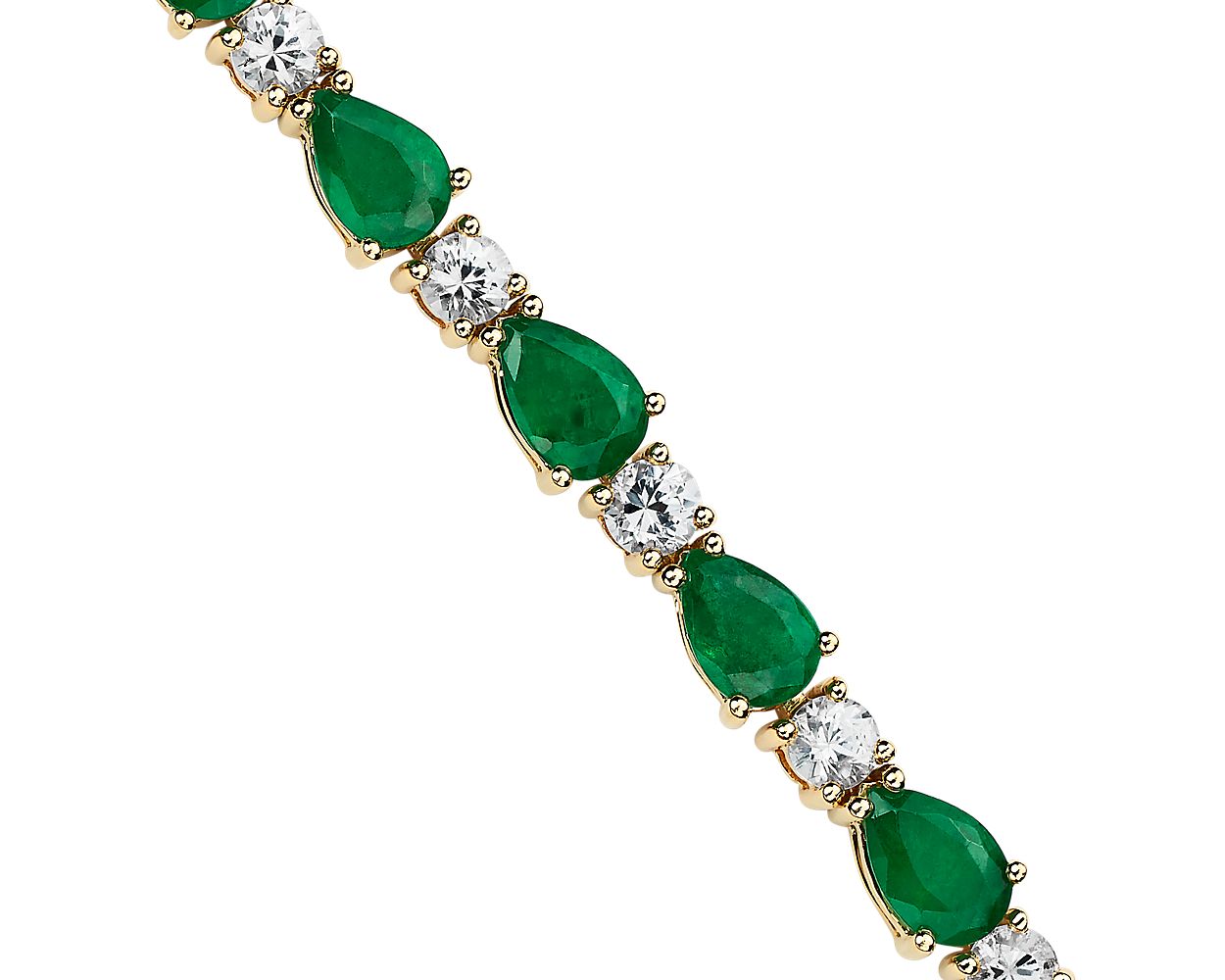 Emerald And White Sapphire Bracelet - 14k Yellow Gold - B-0059YG14 EWS