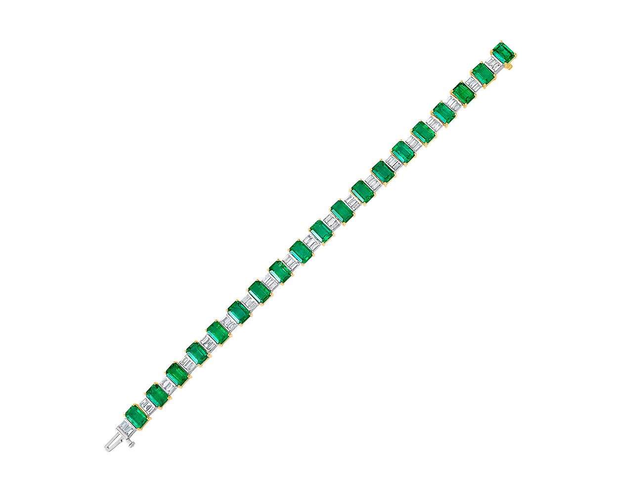 Emerald And Diamond Baguette Bracelet - 18k Yellow Gold - 2 1/4 Ct. Tw. - B-0060YG18 EDB
