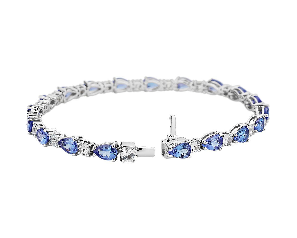 Tanzanite And White Sapphire Bracelet - 14k White Gold - B-0058WG14 TWS