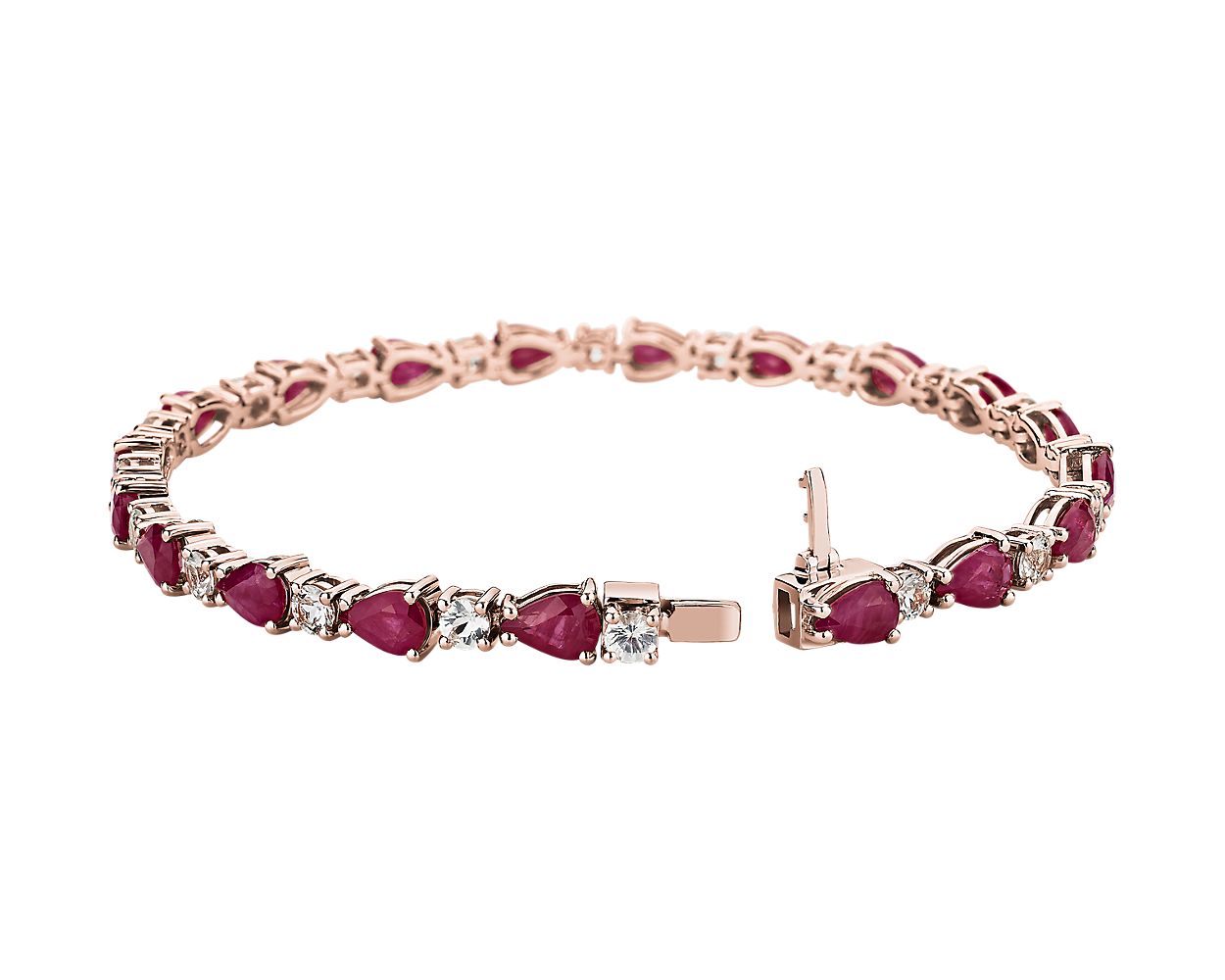 Ruby And White Sapphire Bracelet - 14k Rose Gold - B-0057RG14 RWS