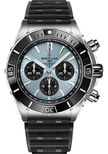 Breitling Chronomat Stainless Steel & Platinum 44 MM - Black Rubber Strap - Ice Blue Dial - PB0136251C1S1